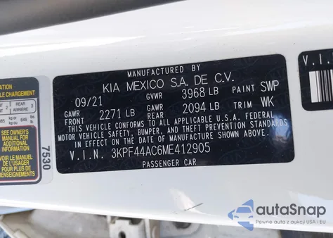 2021 Kia Forte Gt z USA, uszkodzony, nr VIN 3KPF44AC6ME412905